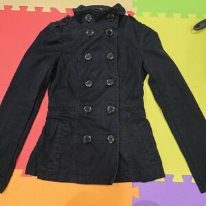 H&M Divided Black Military Jacket Double Breasted Peacoat Girls 12-14 or...